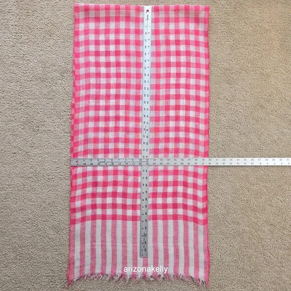 Max Mara Linen Scarf Check Gingham Pink & White - Picture 2 of 8
